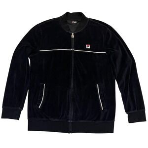 Fila Black Velour Full Zip Retro Throwback Athleisure Y2K Track Jacket Size S